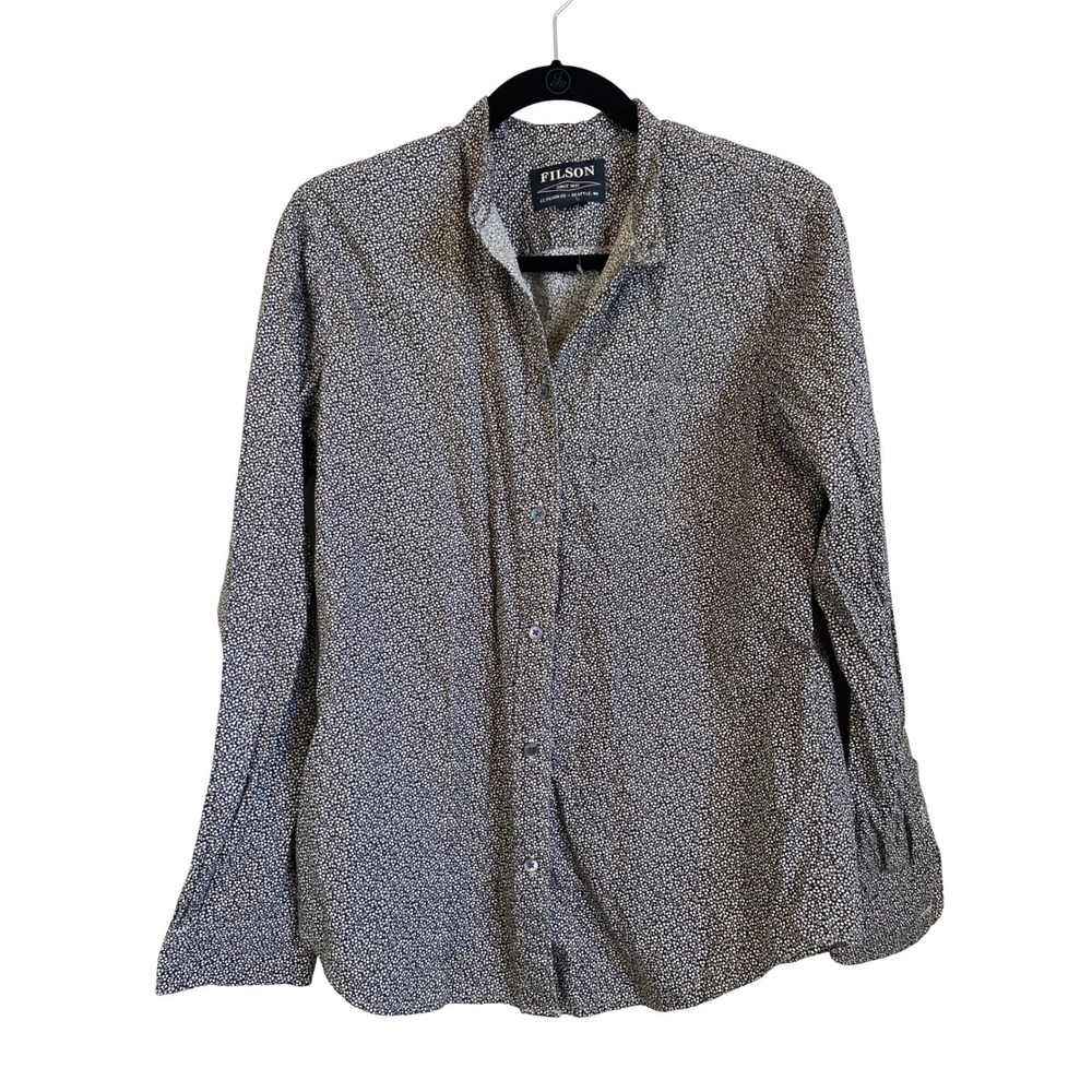 FILSON Classic Fit Button Down Shirt Black White Print Long Sleeve Size Large